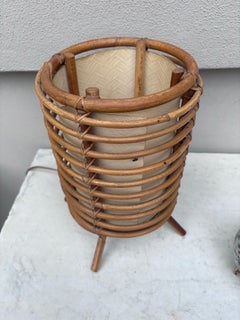 French Rattan Lamp Louis Sognot, Circa 1950