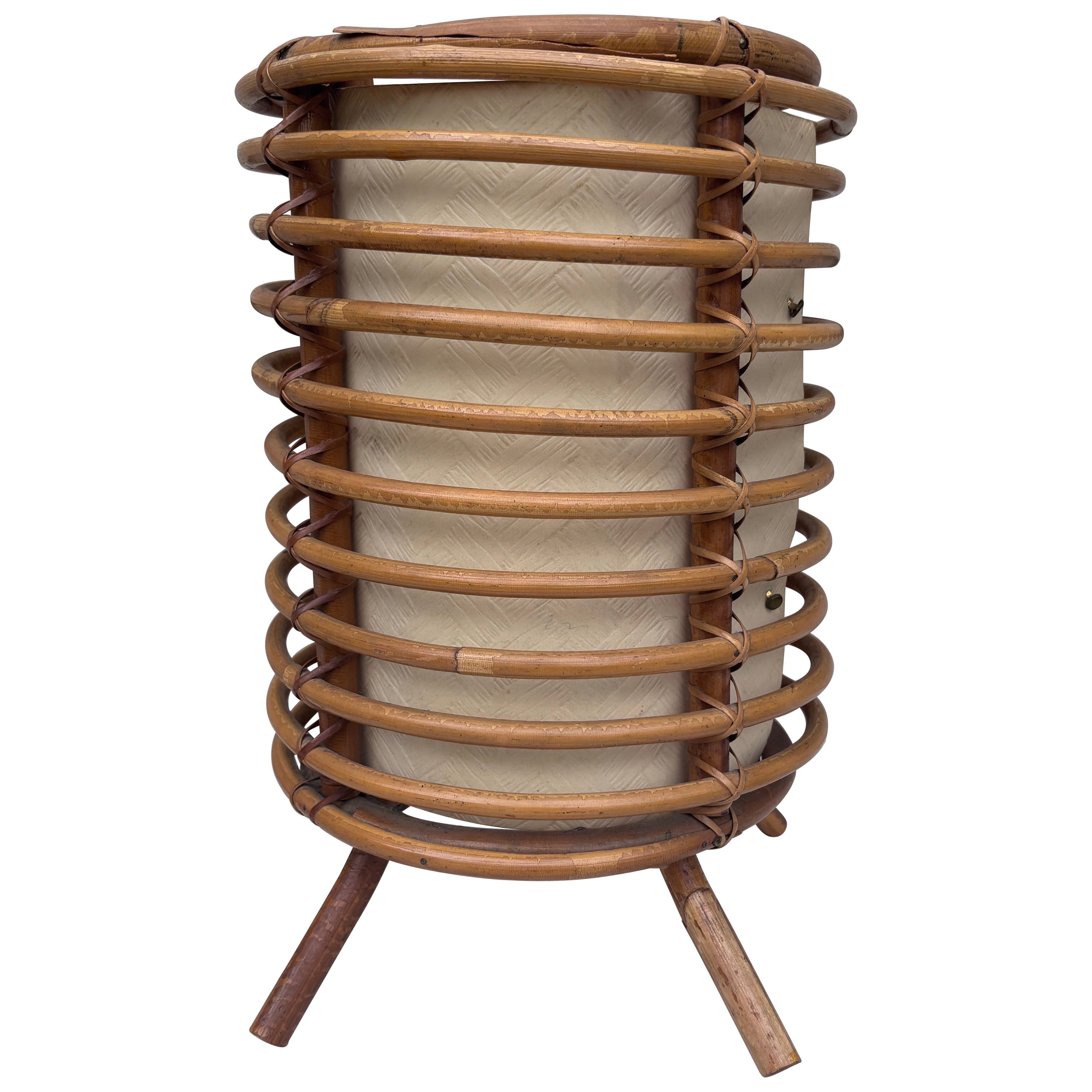 French Rattan Lamp Louis Sognot, Circa 1950 For Sale