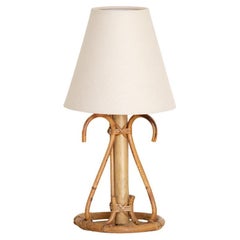 French Rattan Lamp with Linen Shade