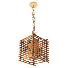 Vintage French Rattan Lantern Pendant with Chinoiserie Accents