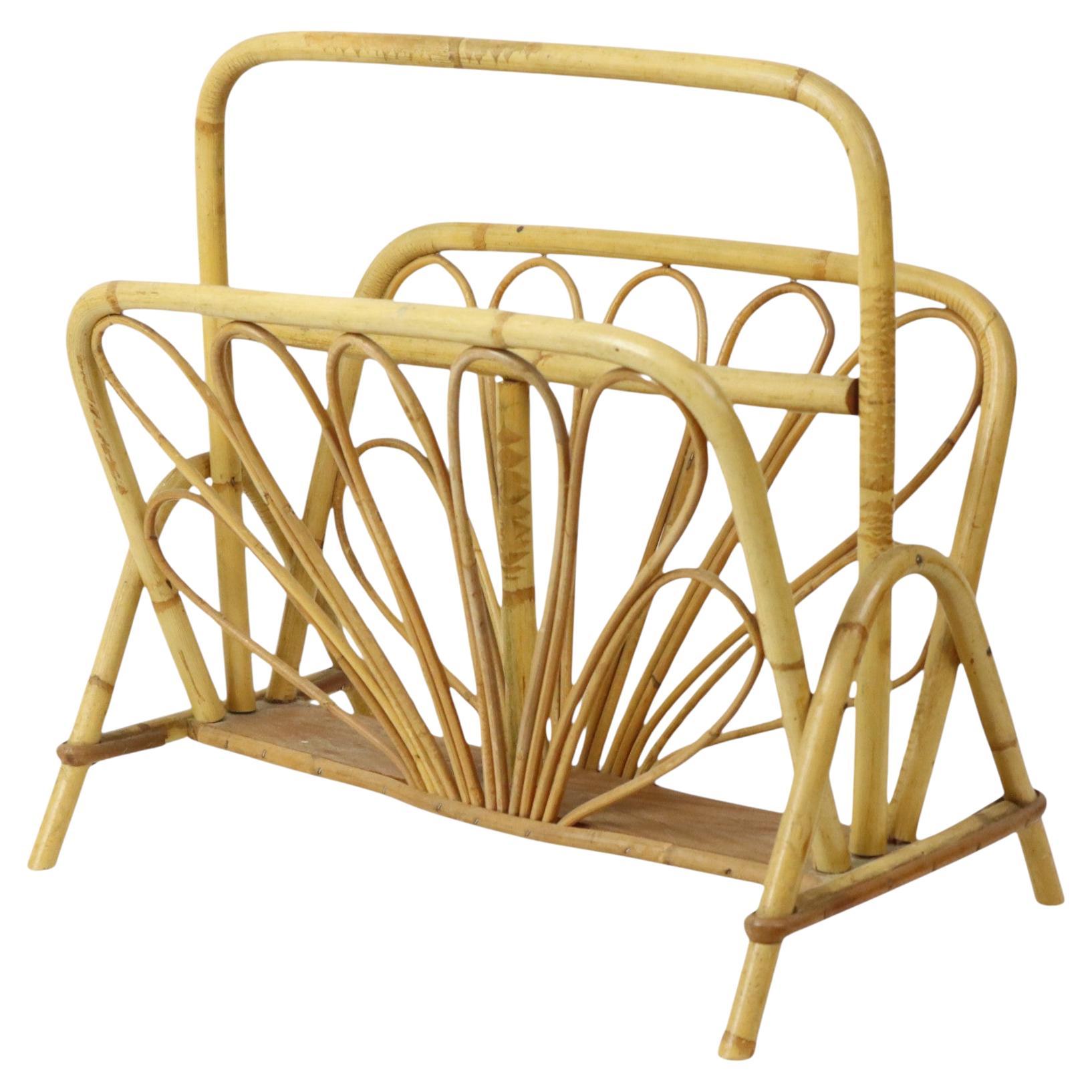 French Rattan Magazine Rack Boho Style Sixties