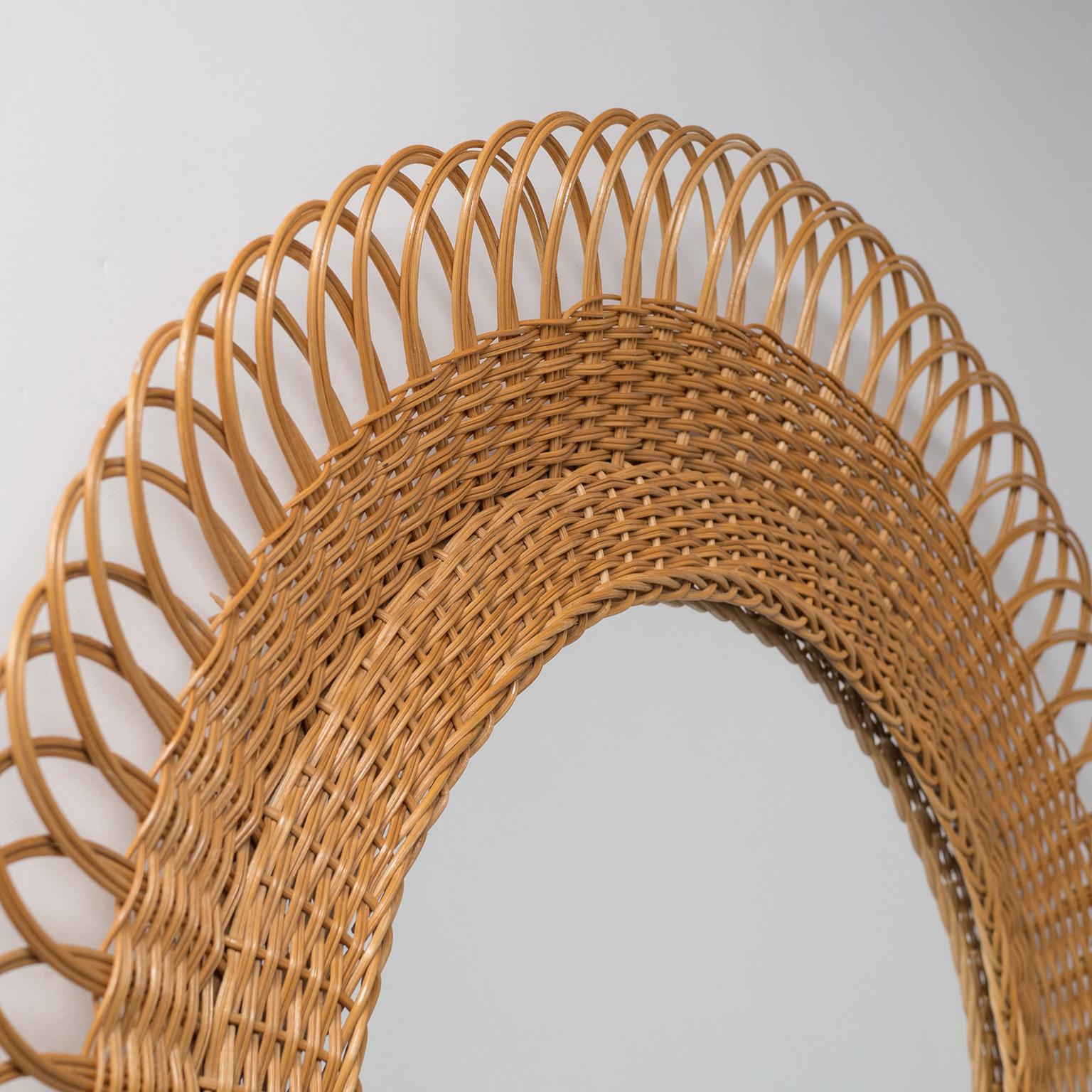 Mid-20th Century French Rattan Mirror, 1960s