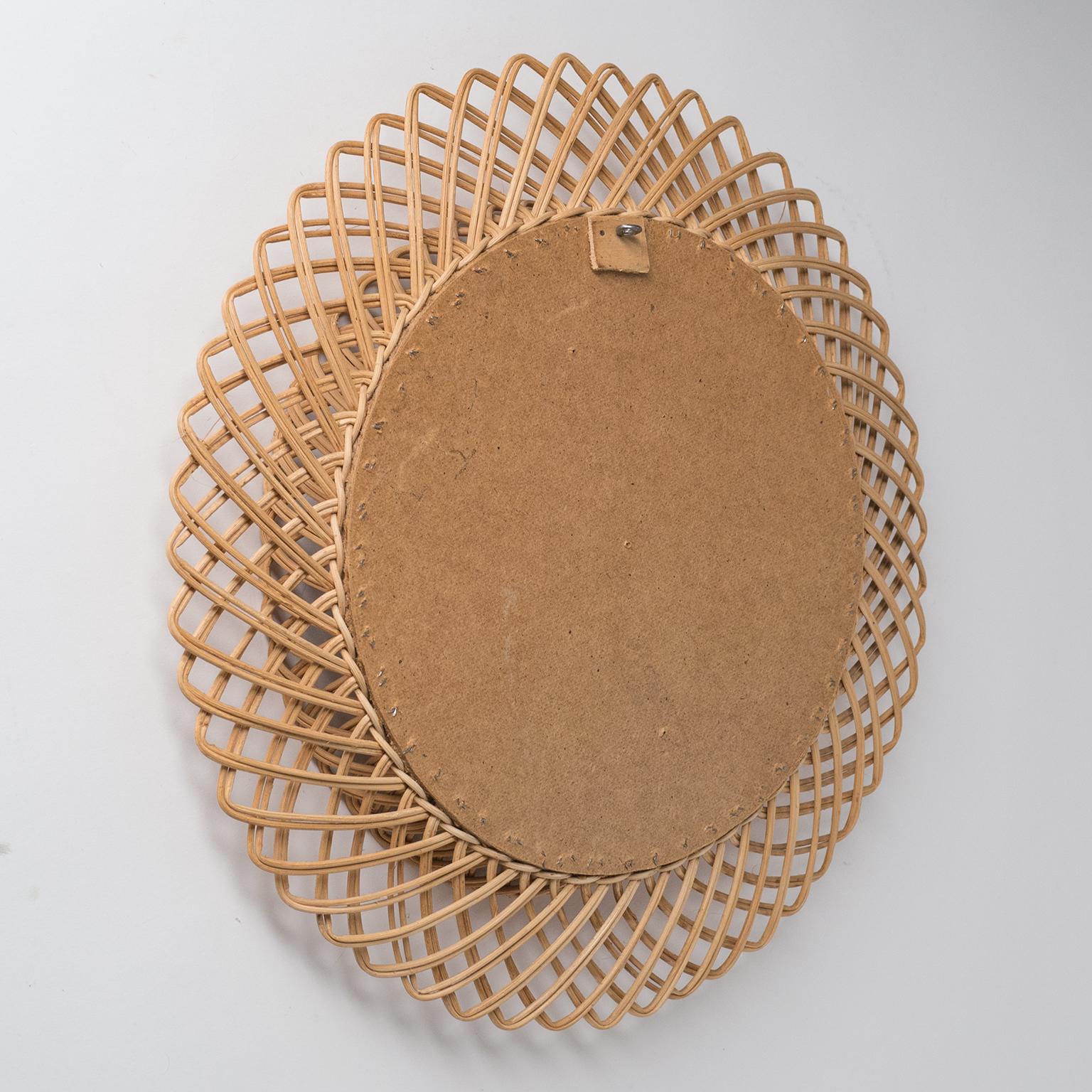 Mid-20th Century French Rattan Mirror, 1960s For Sale
