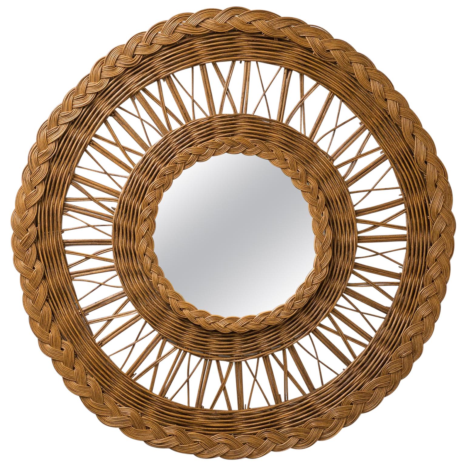 French Rattan Mirror, 1960s