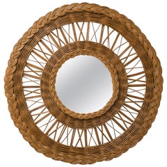 French Rattan Mirror, 1960s