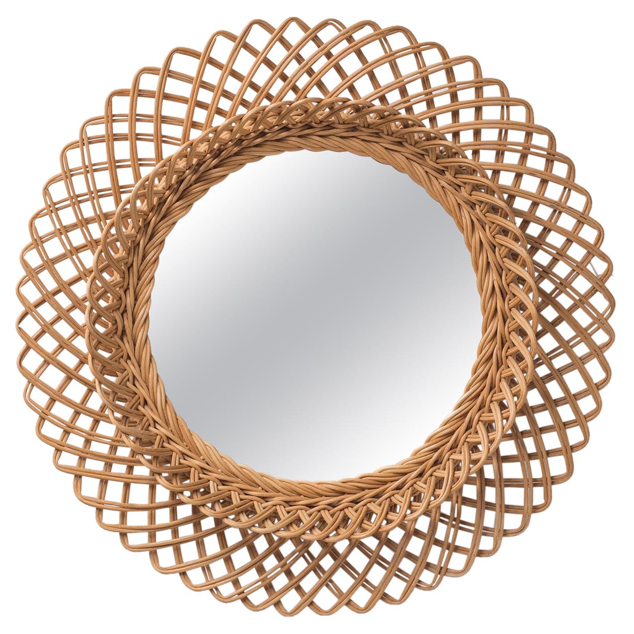 French Rattan Mirror, 1960s For Sale