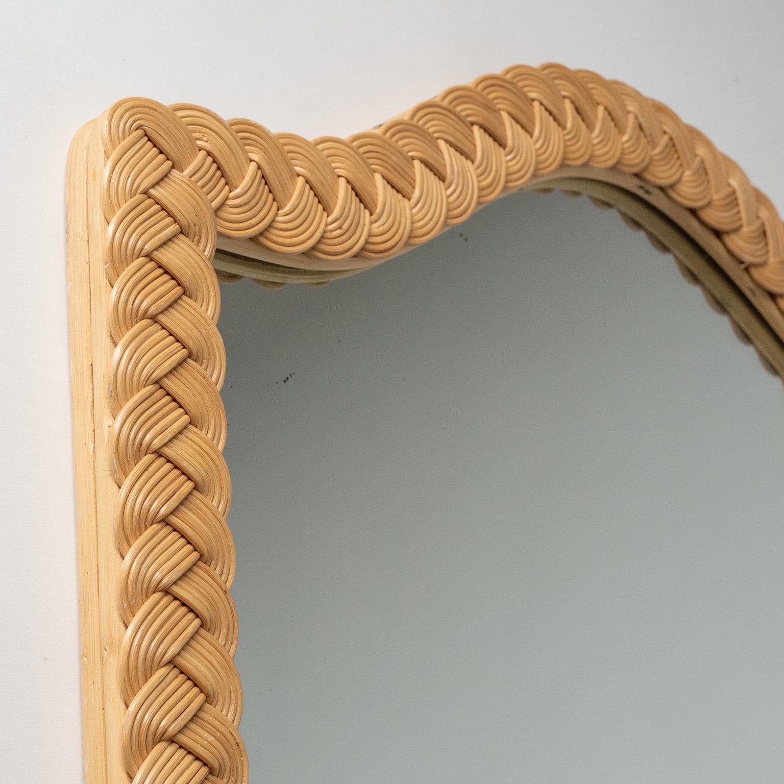 Mid-Century Modern French Rattan Mirror, 1970s For Sale