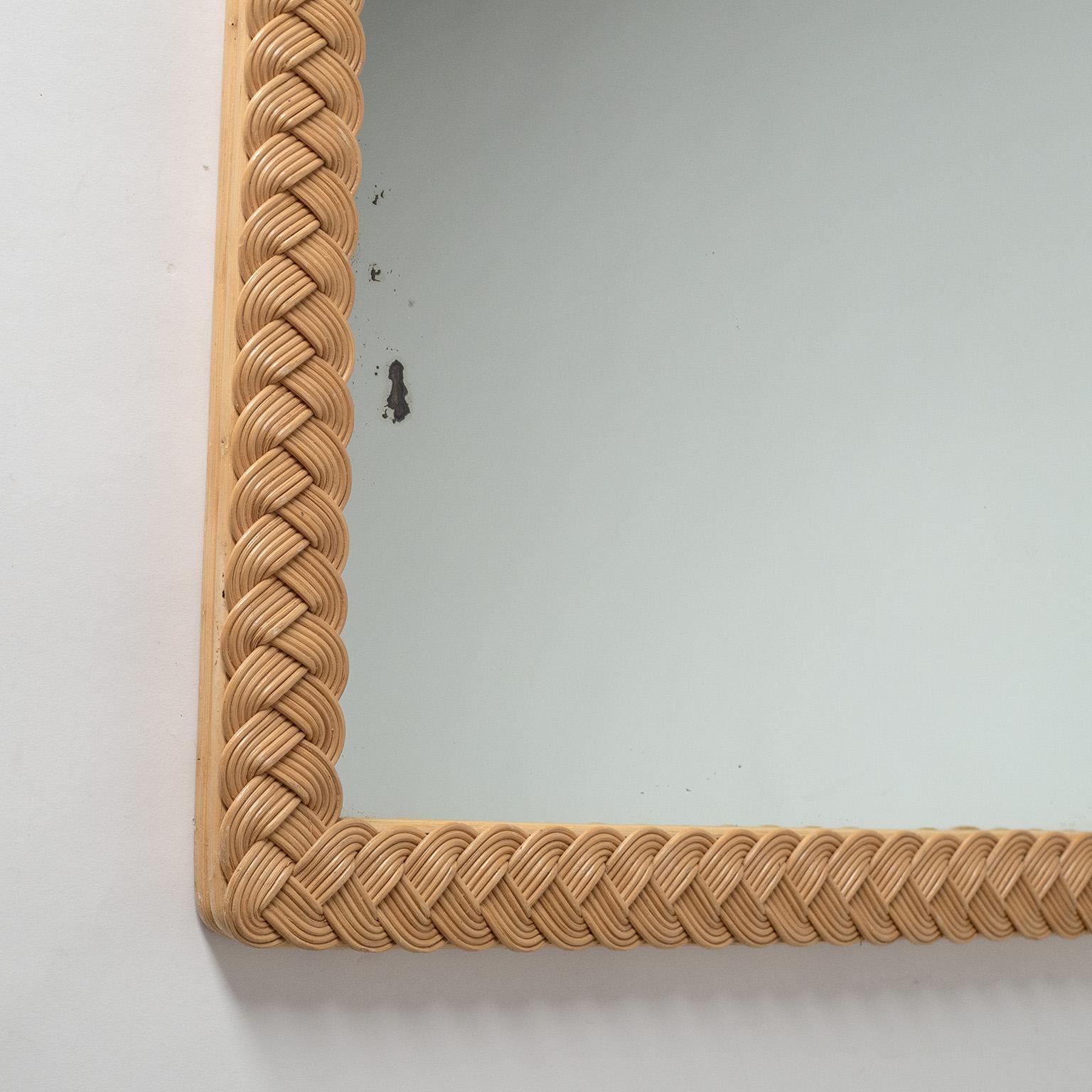 French Rattan Mirror, 1970s 1