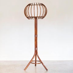 1960s French Rattan Orb Floor Lamp