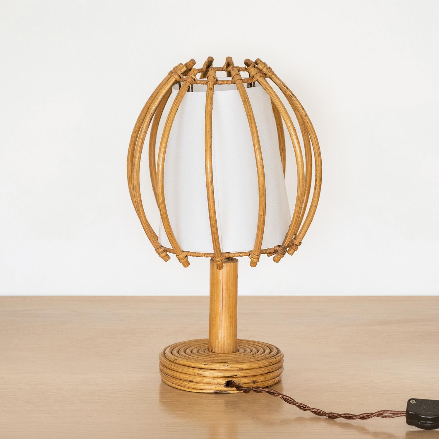 20th Century French Rattan Orb Table Lamp For Sale