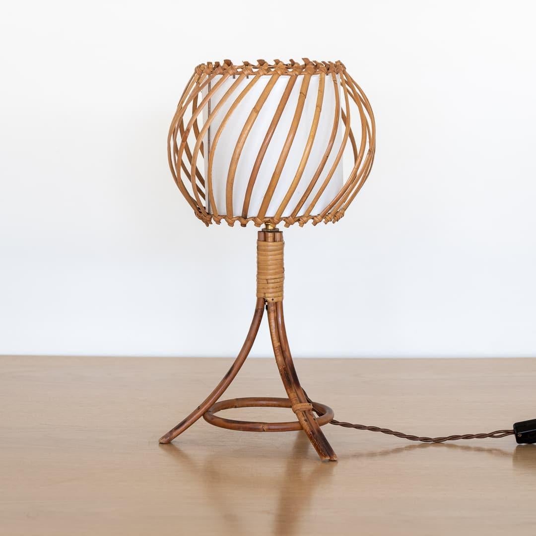 20th Century French Rattan Orb Table Lamp For Sale