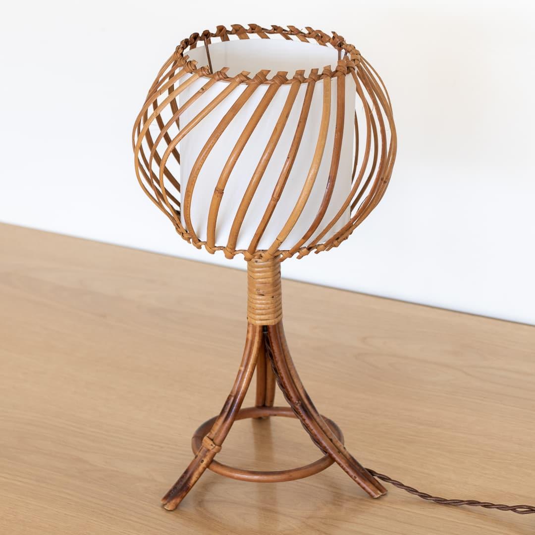 French Rattan Orb Table Lamp For Sale 2