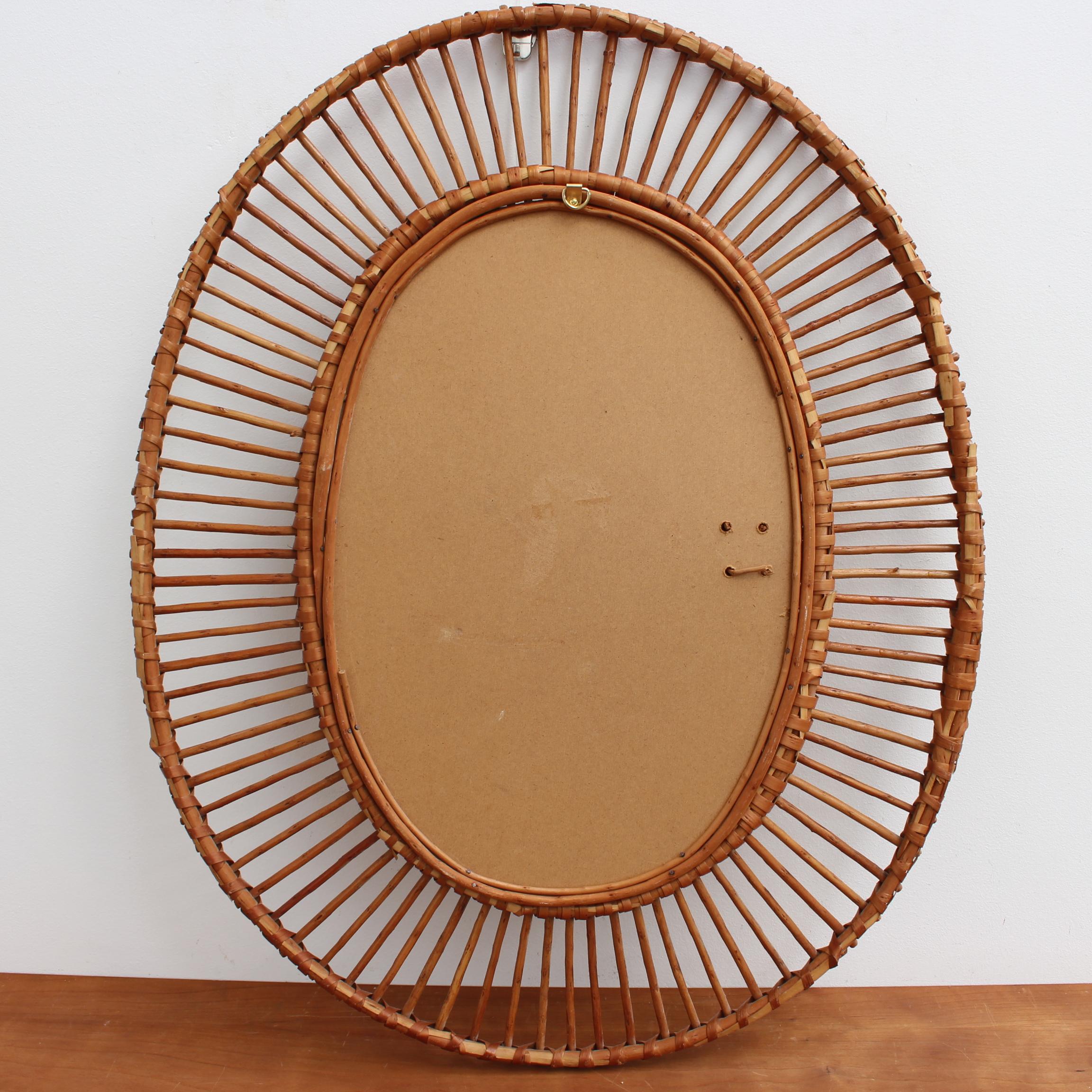 French Rattan Oval-Shaped Wall Mirror, circa 1960s 8