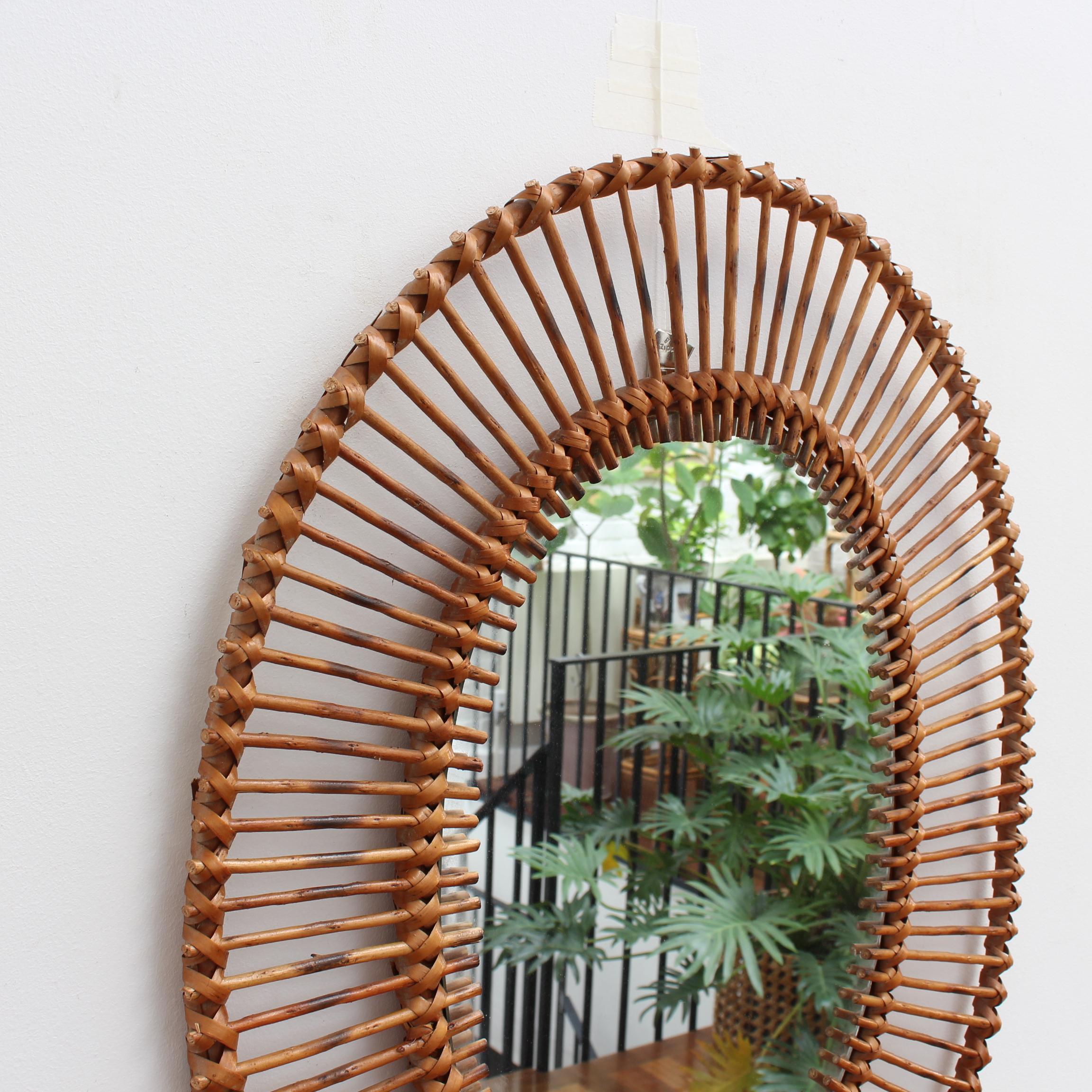 Mid-Century Modern French Rattan Oval-Shaped Wall Mirror, circa 1960s