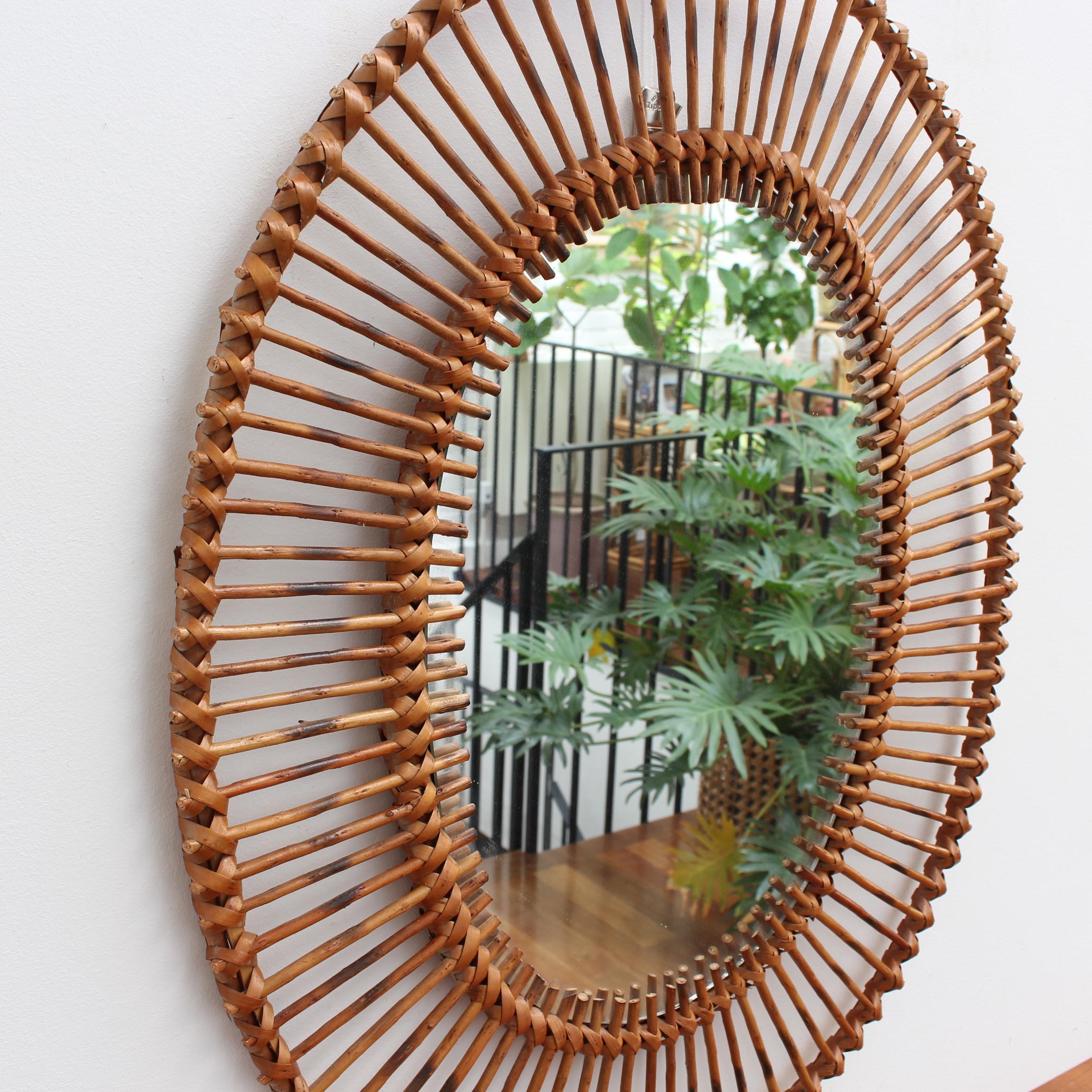 French Rattan Oval-Shaped Wall Mirror, circa 1960s In Good Condition In London, GB