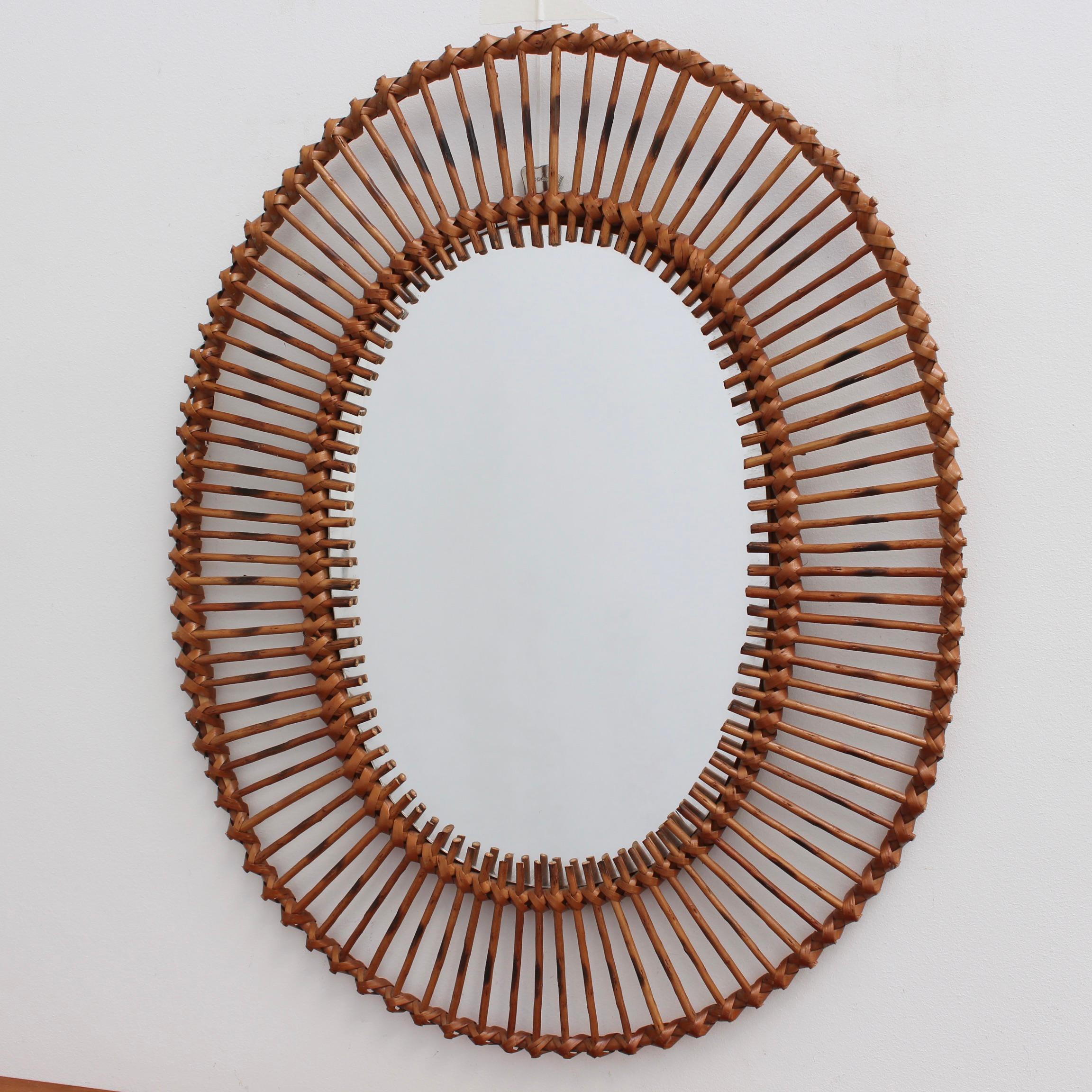 French Rattan Oval-Shaped Wall Mirror, circa 1960s 2
