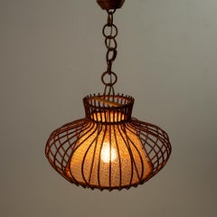 French Rattan Pendant Lamp 1960s