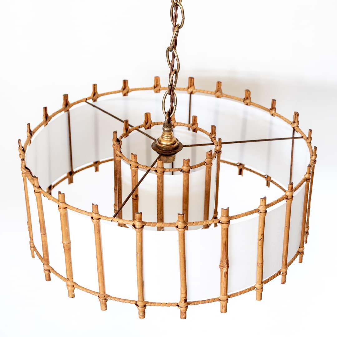 20th Century French Rattan Pendant Light For Sale