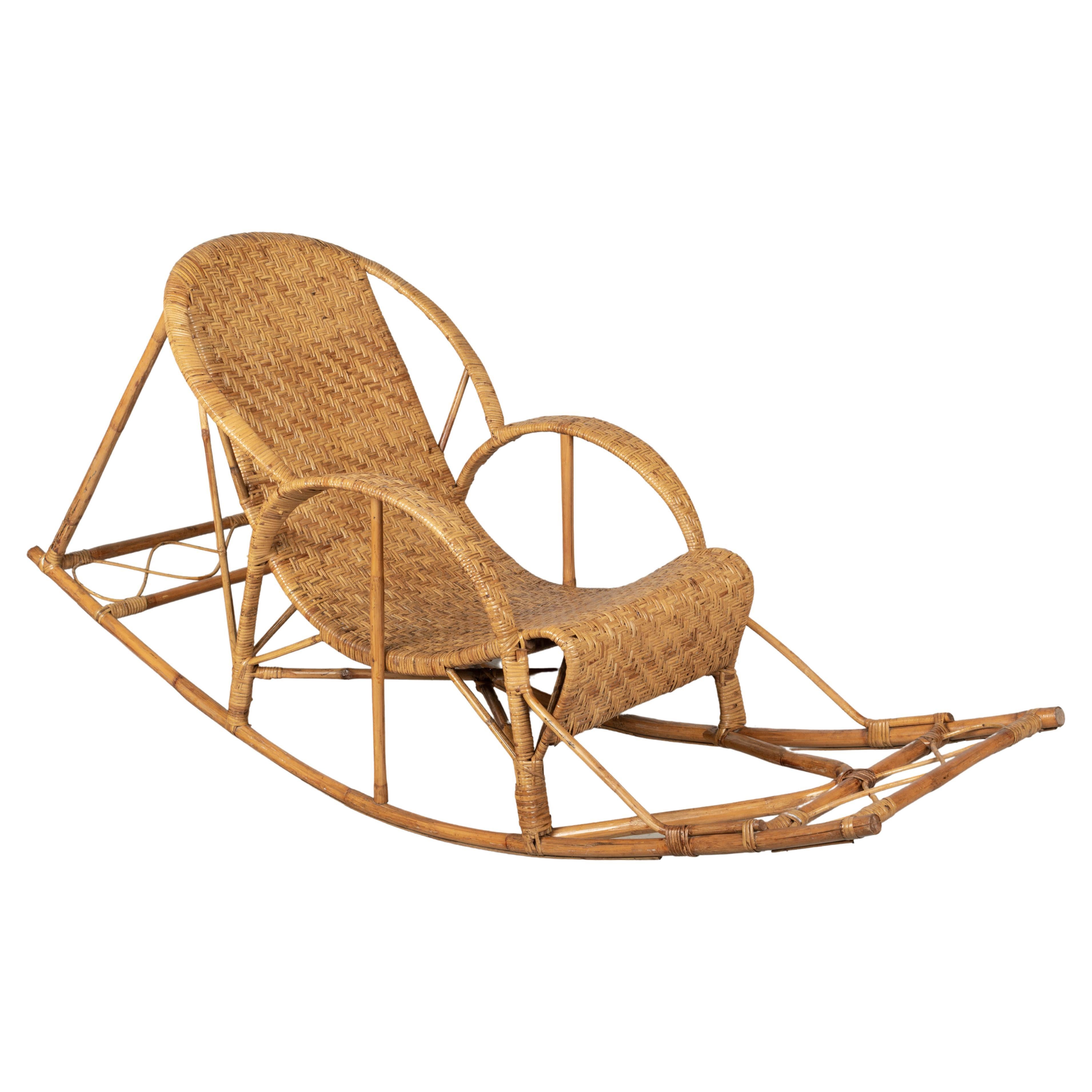 Rocking Wood and Linen Chaise Lounge by Igor Rodrigues at 1stDibs