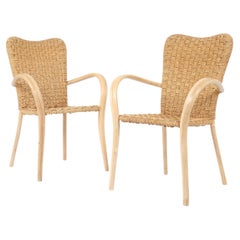 French Rattan & Rope Occasional Armchair Carver Dining, c. 1970s