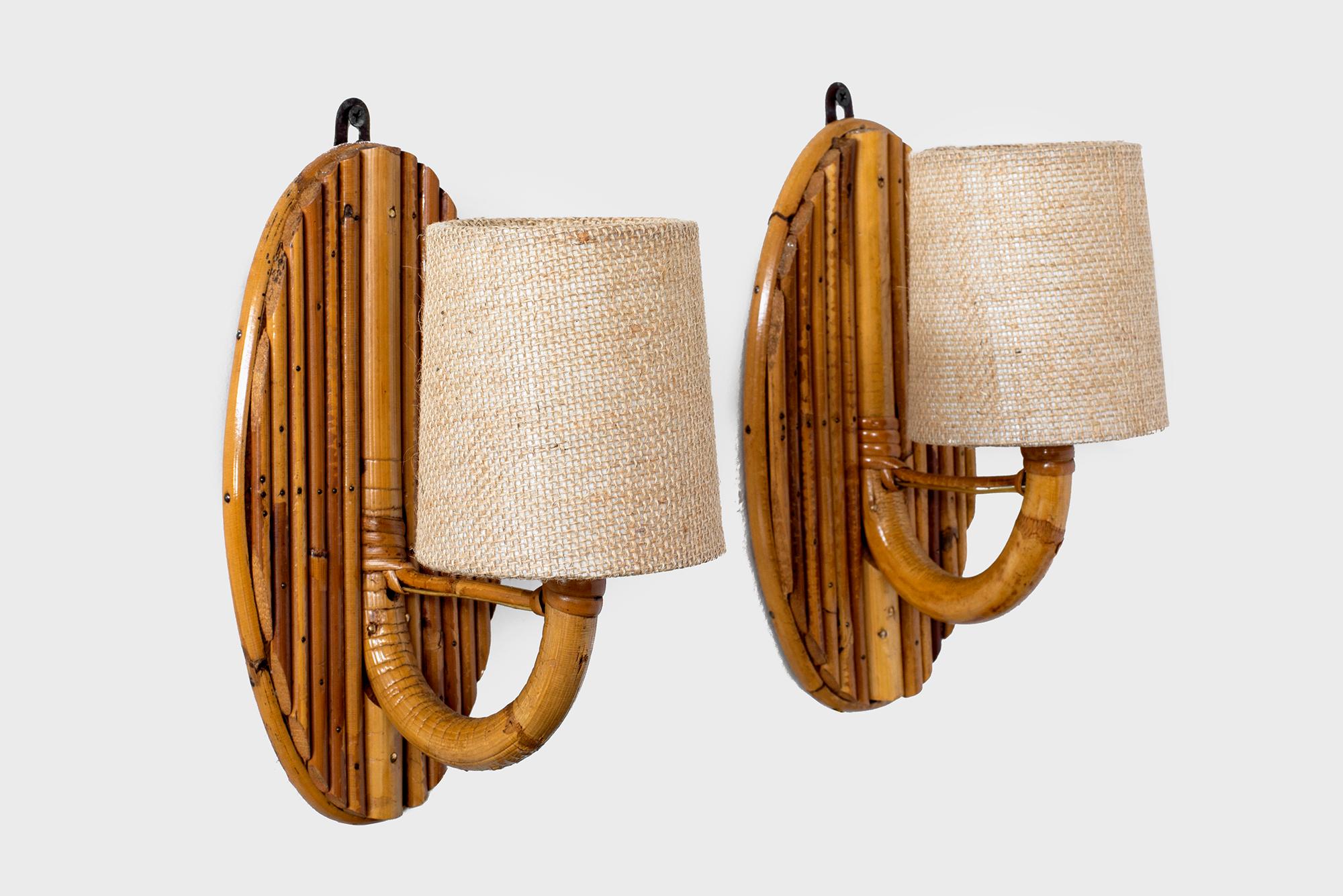 French Rattan Sconces In Good Condition In Beverly Hills, CA