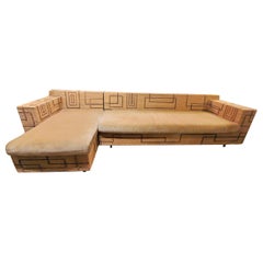 French Rattan Sectional Sofa with Cloth Seating