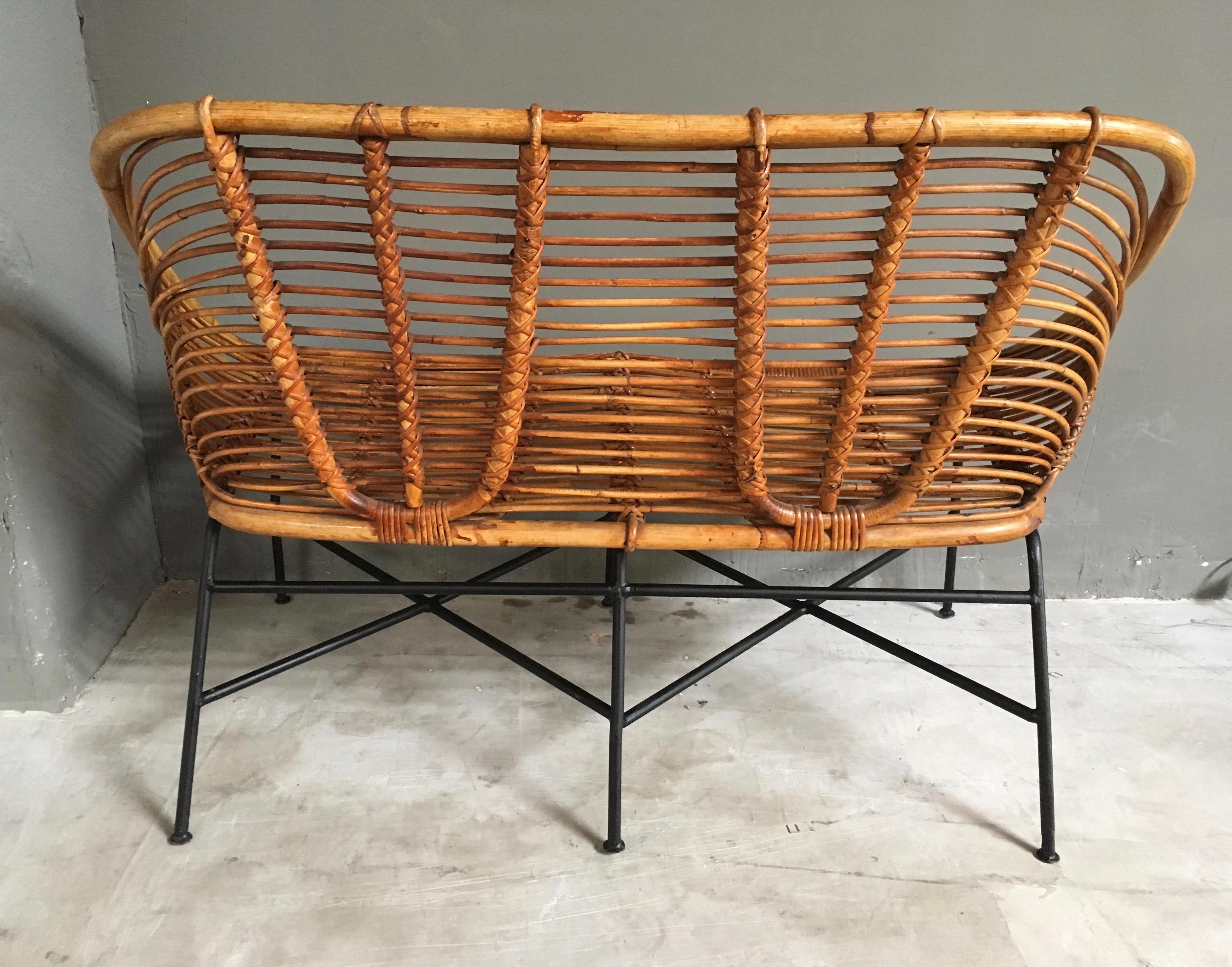 French Rattan Settee In Excellent Condition In Los Angeles, CA