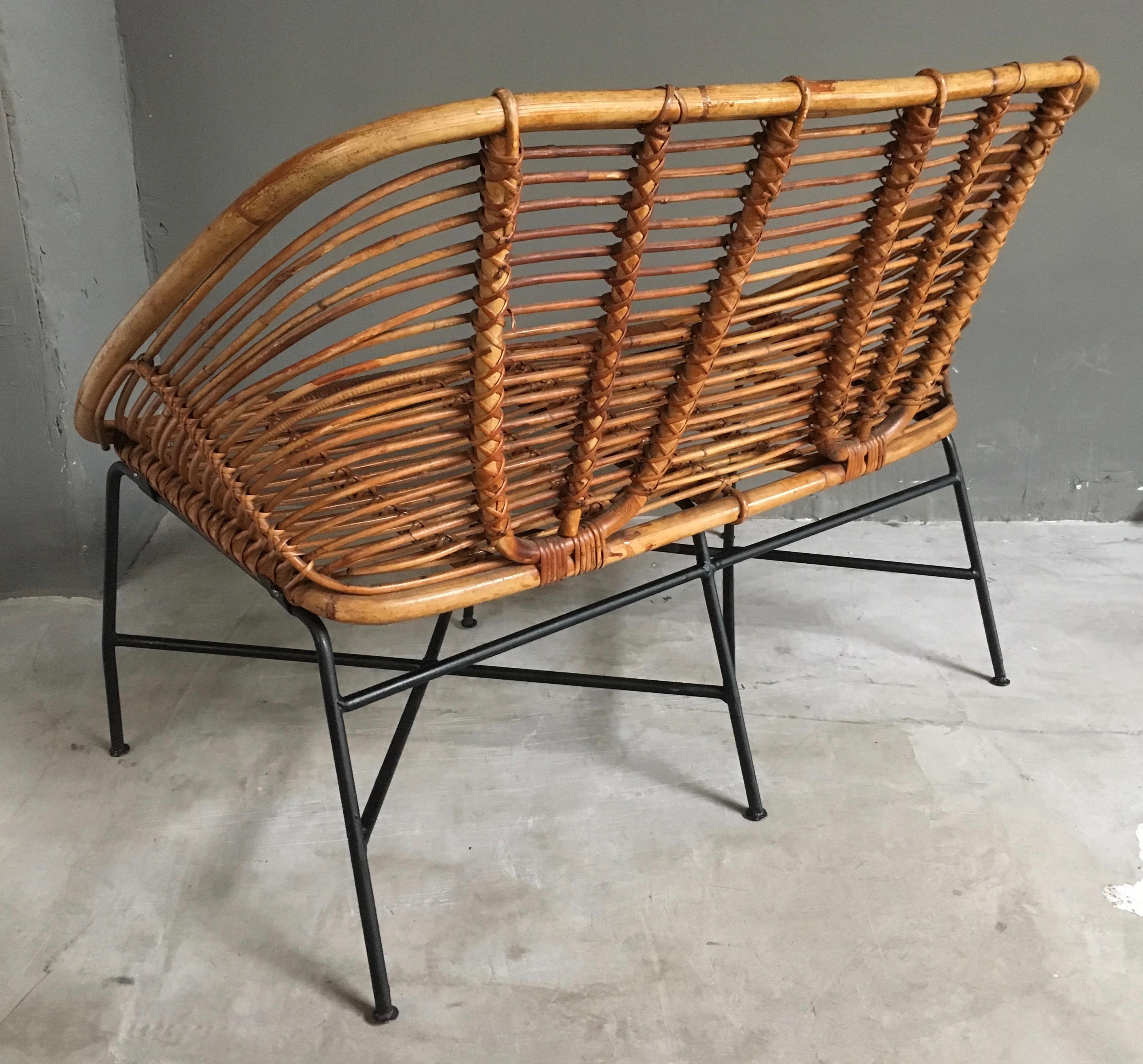 Mid-20th Century French Rattan Settee