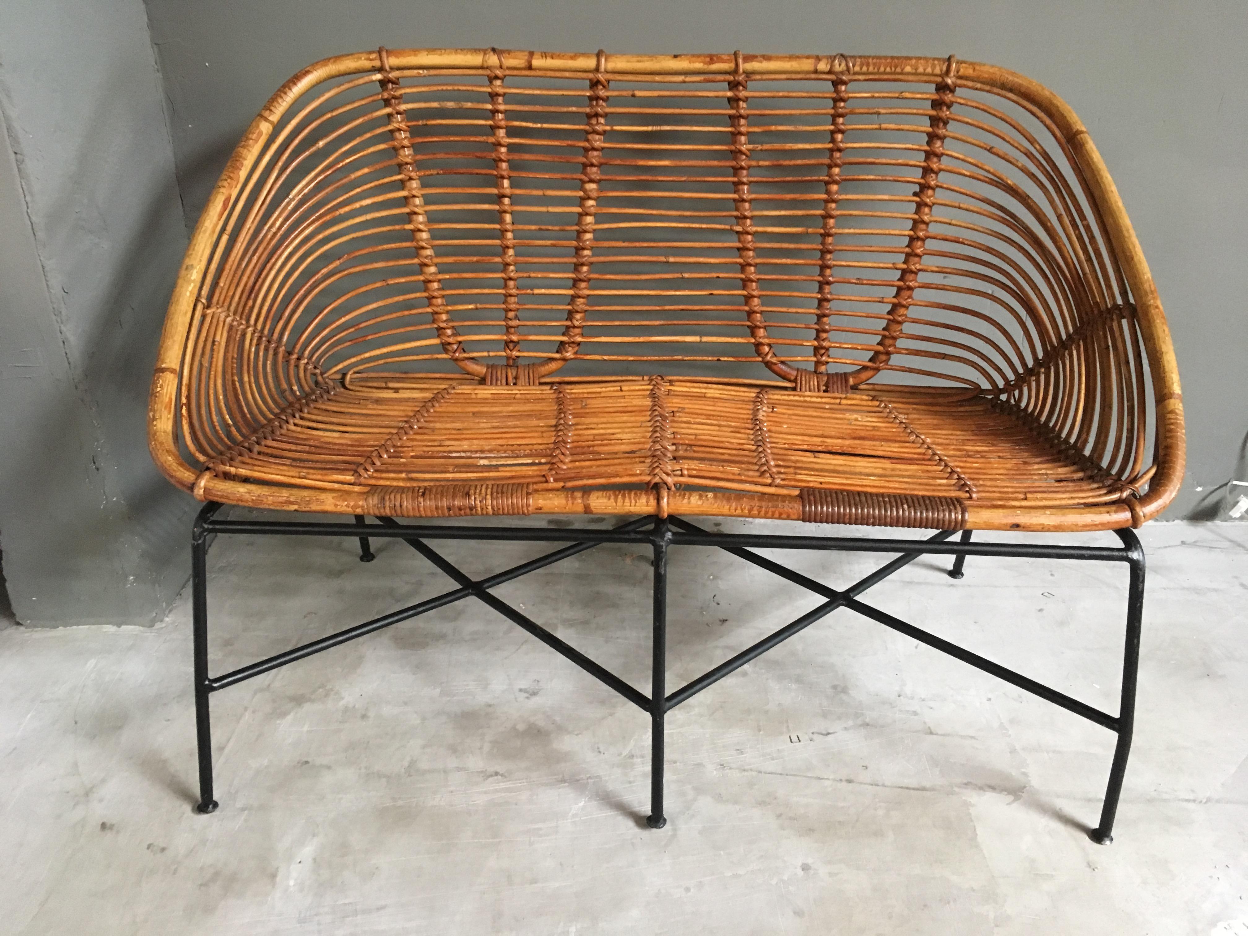 French Rattan Settee 1