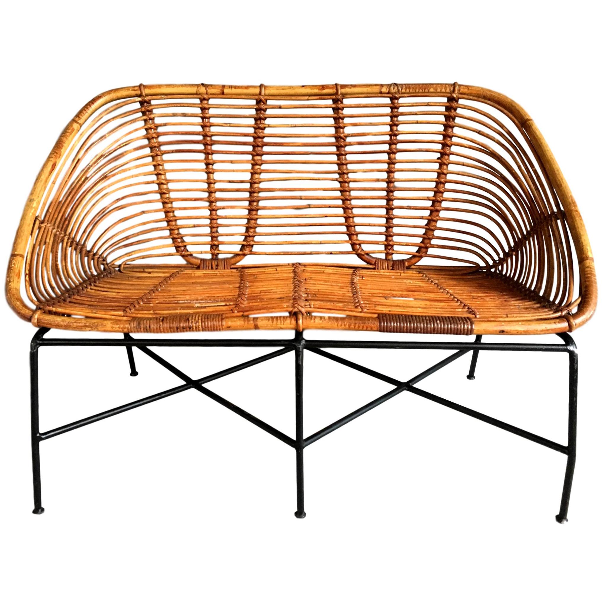 French Rattan Settee