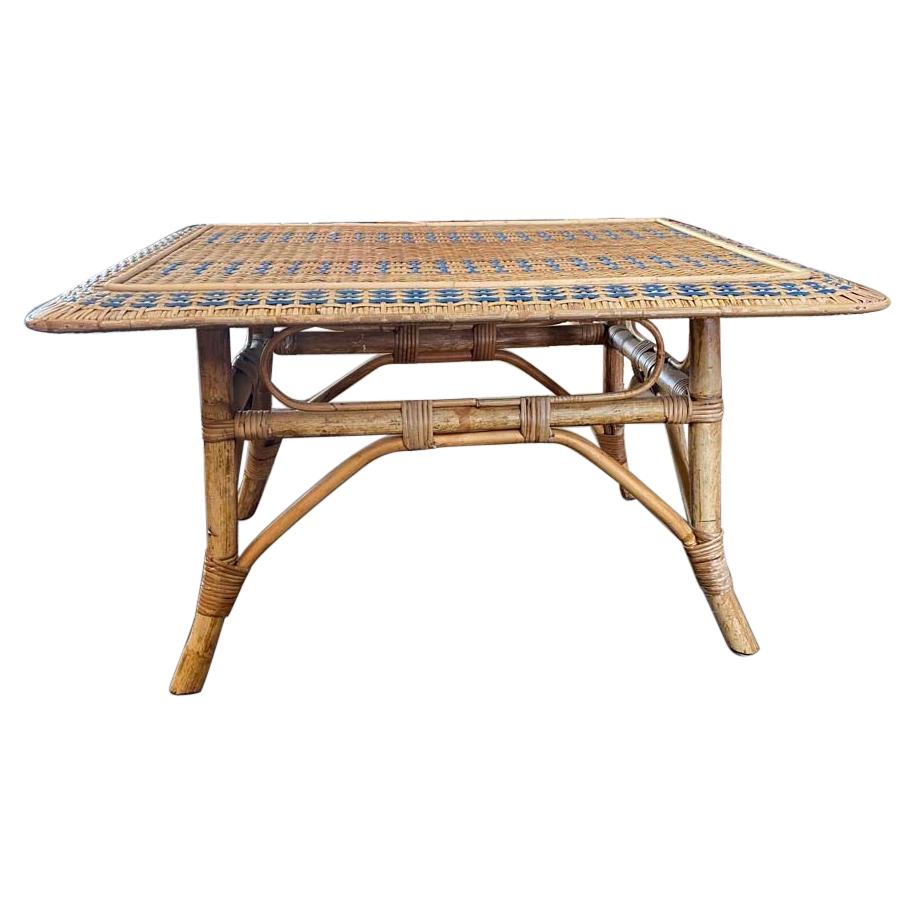 French Rattan Side Table, Art Nouveau