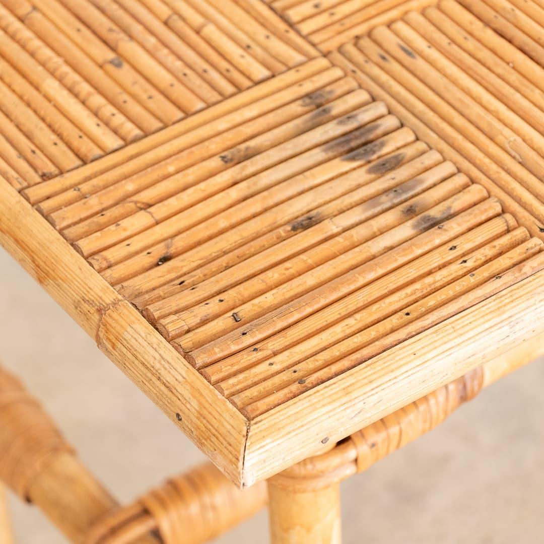 French Rattan Side Table by Audoux Minet For Sale 5