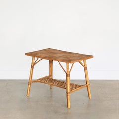 French Rattan Side Table by Audoux Minet