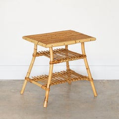 French Rattan Side Table by Audoux-Minet