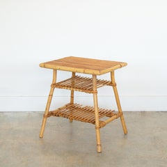 French Rattan Side Table by Audoux-Minet