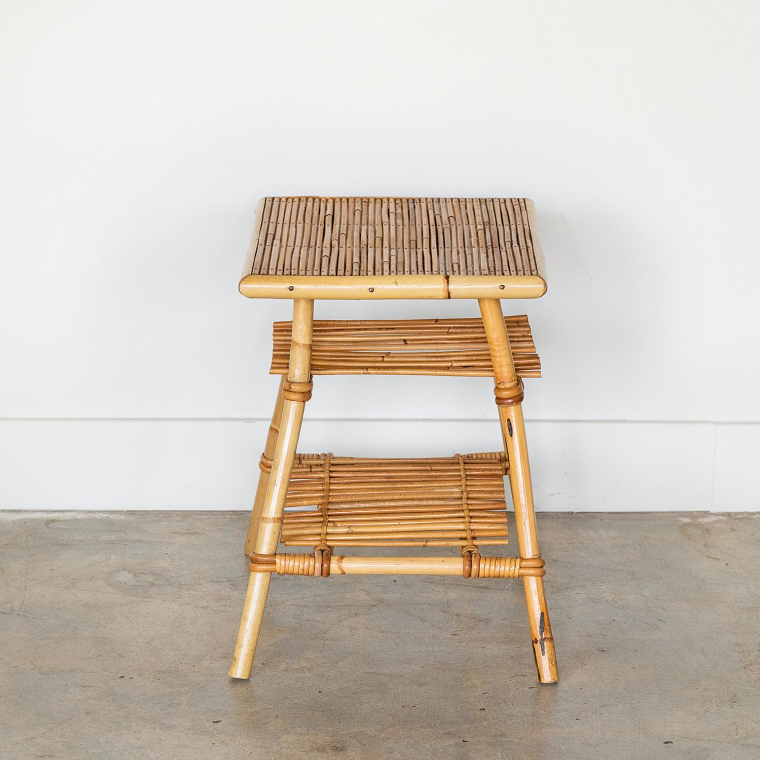 20th Century French Rattan Side Table by Audoux-Minet
