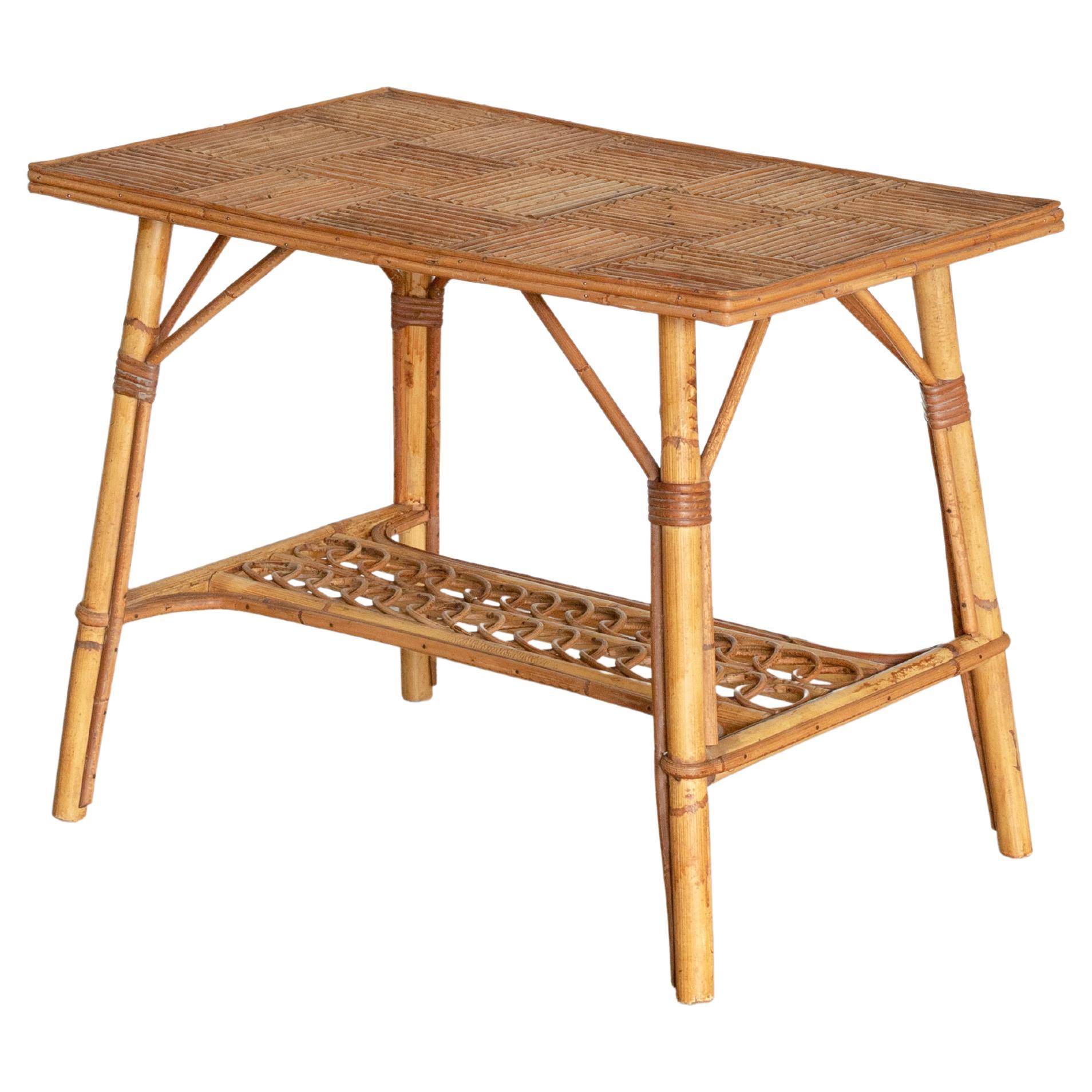 Organic Modern Split Reed Rattan Side Table at 1stDibs