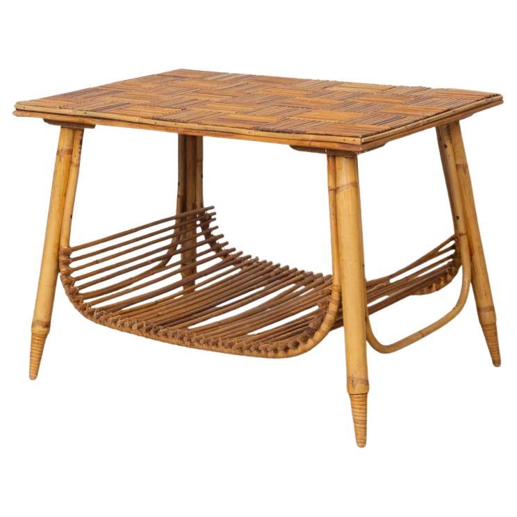 Table d'appoint en rotin français par Audoux Minet