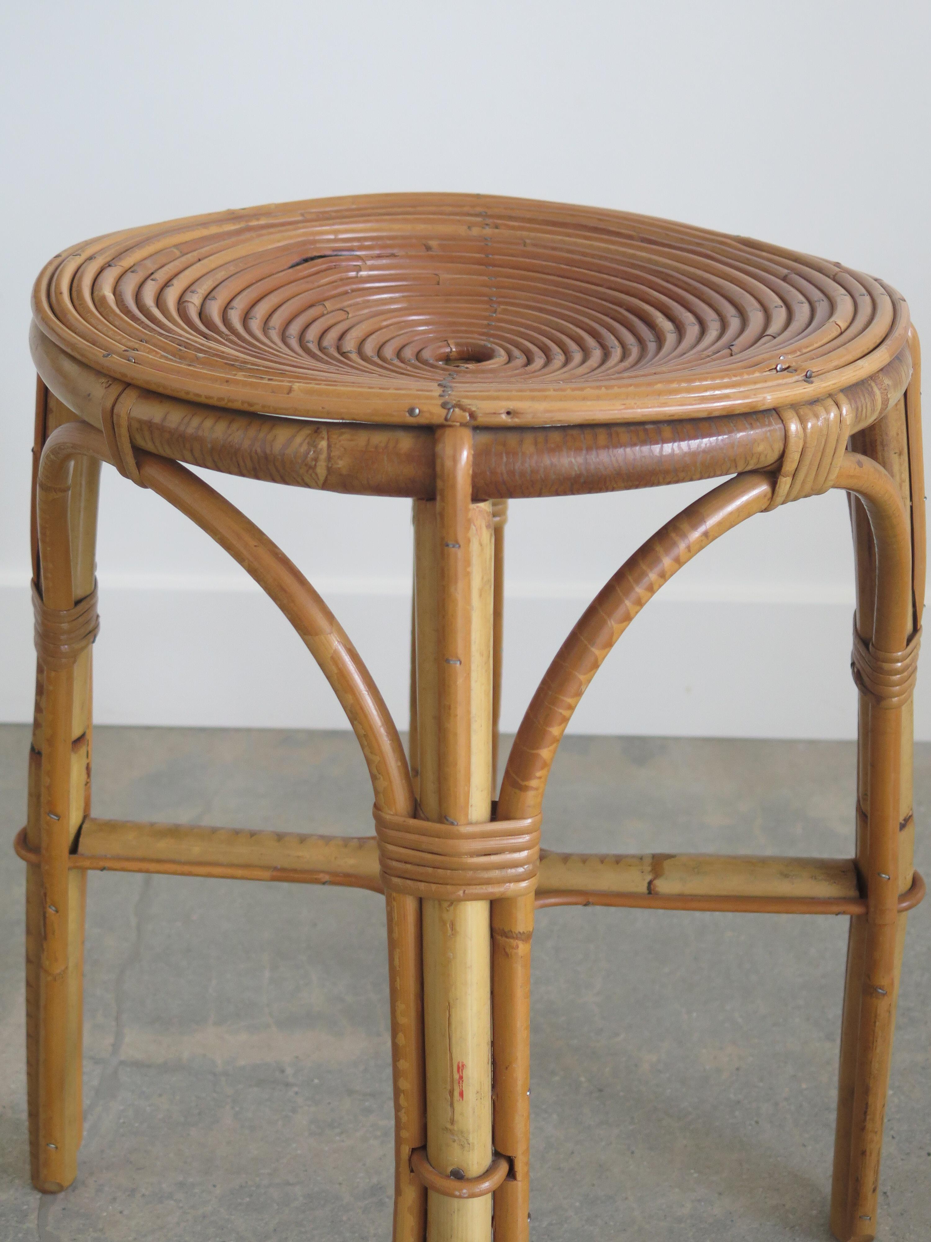 Mid-20th Century French Rattan Stool