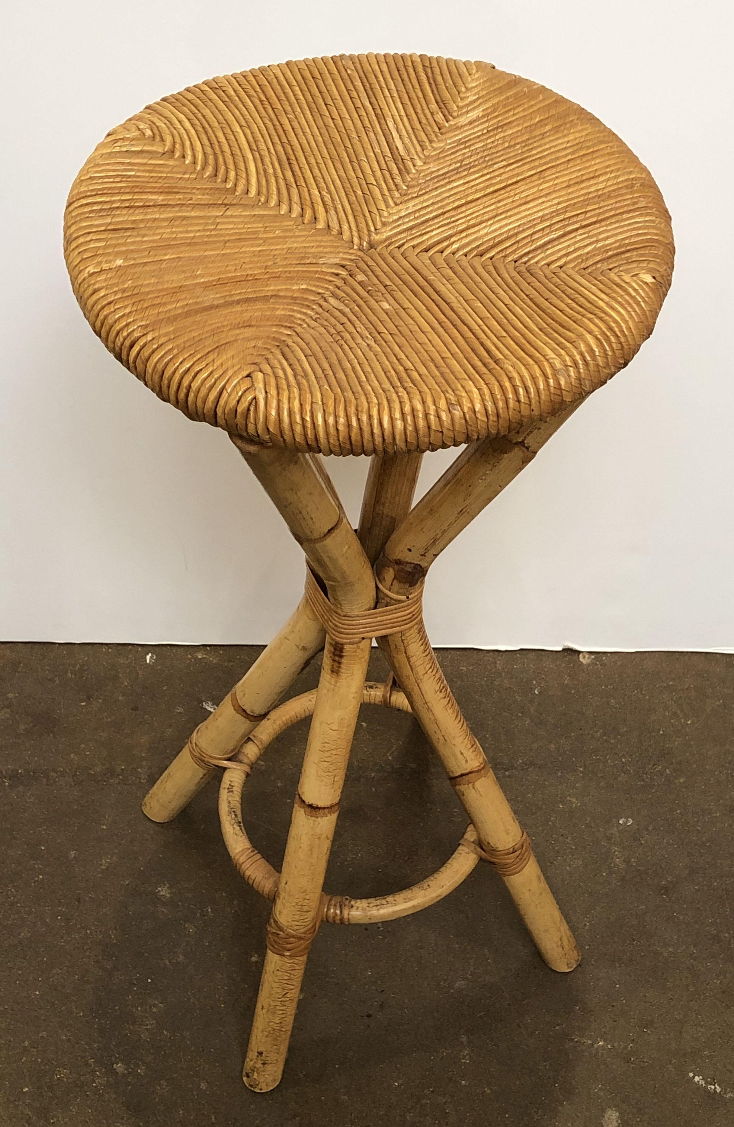 French Rattan Stool with Rush Seat by Le Rotin 11