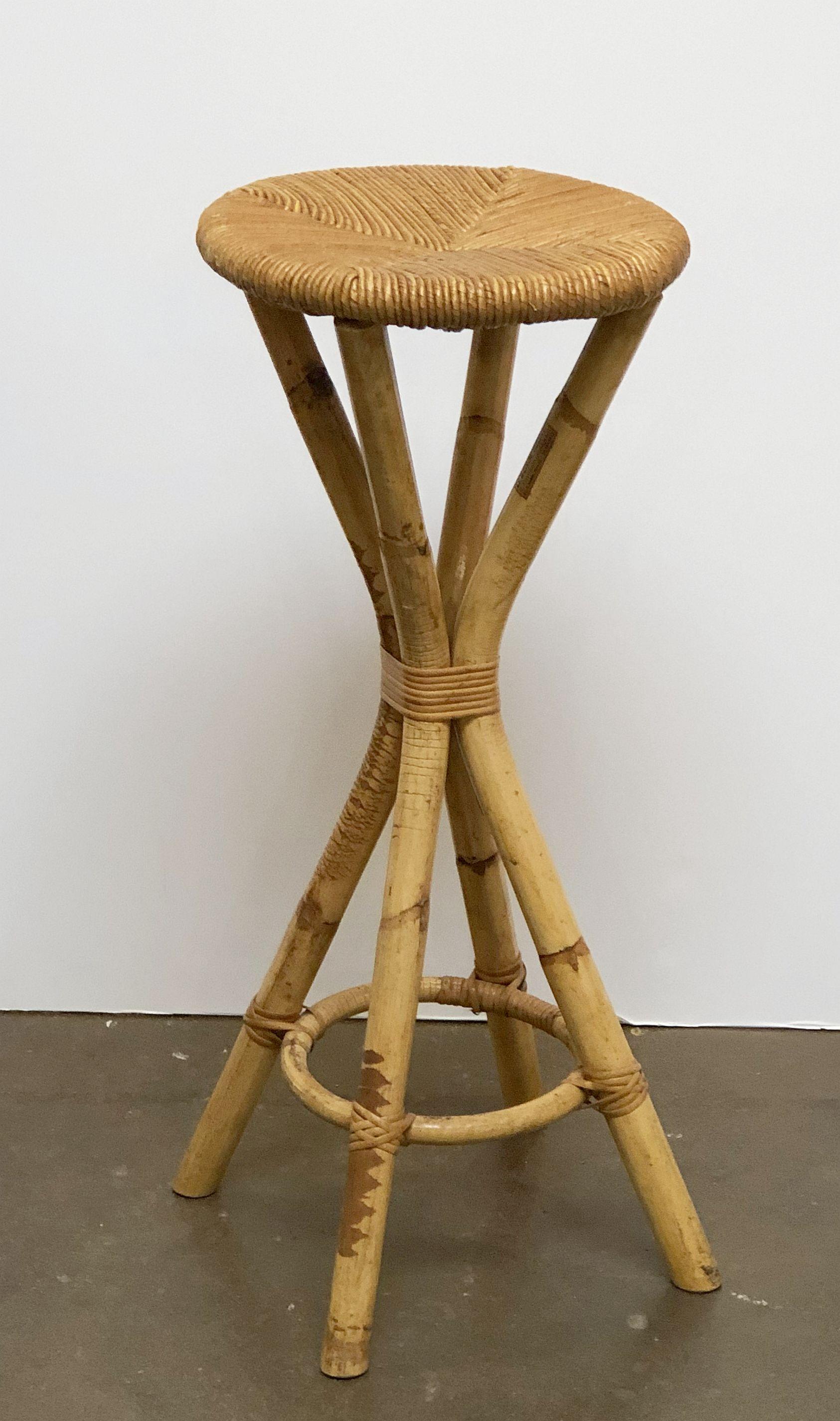 French Rattan Stool with Rush Seat by Le Rotin In Good Condition In Austin, TX