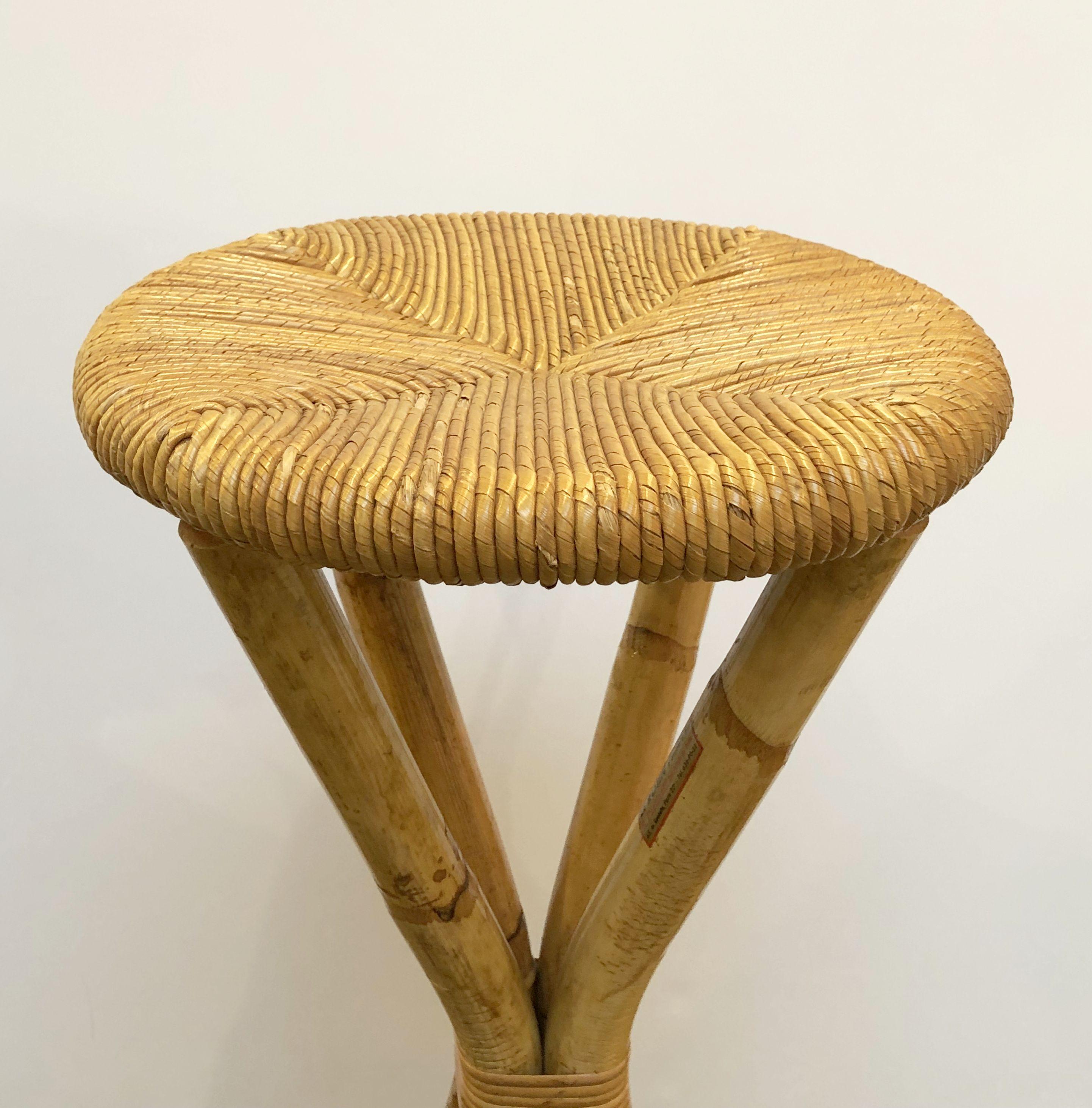 French Rattan Stool with Rush Seat by Le Rotin 3