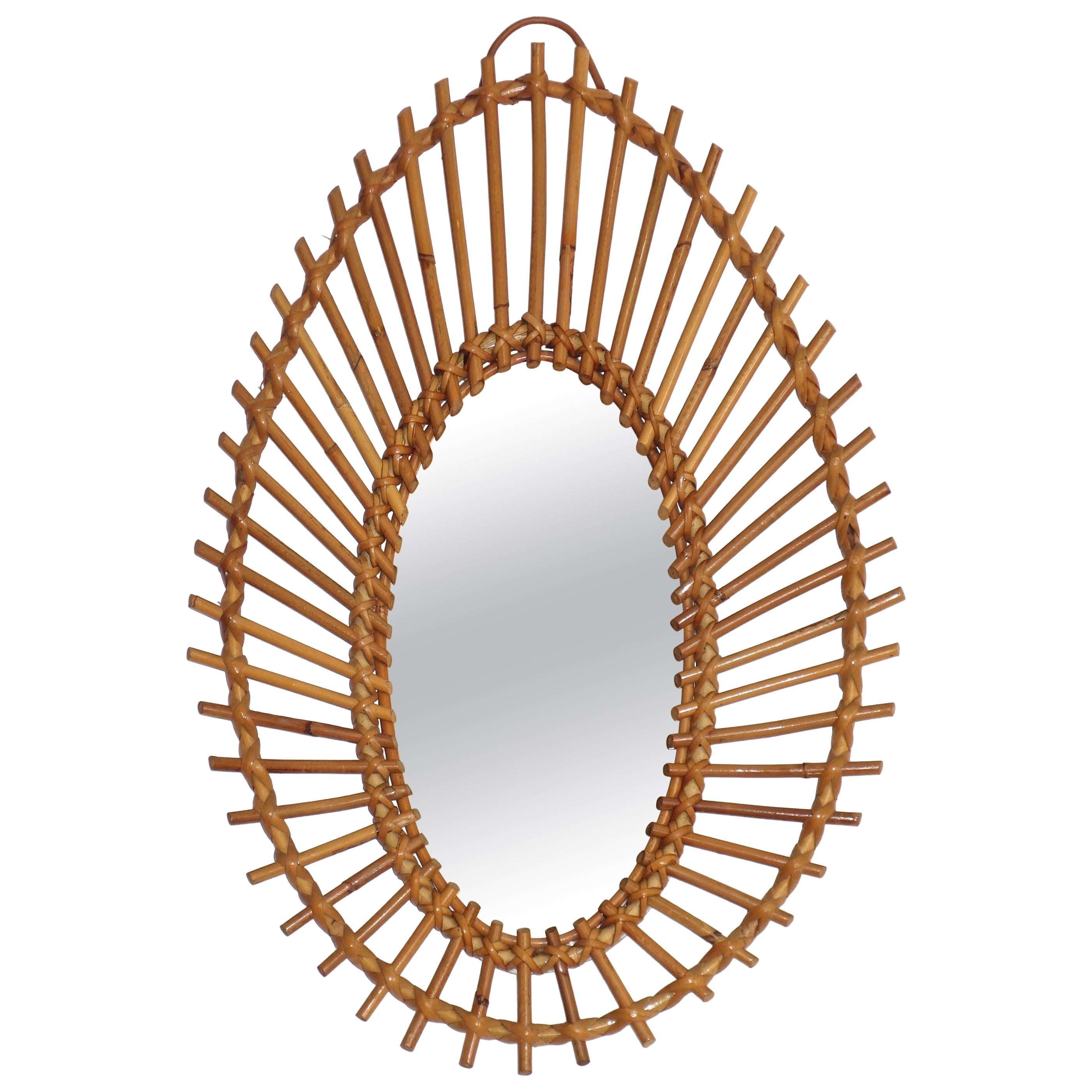 French Rattan Sunburst Mirror, 1960s