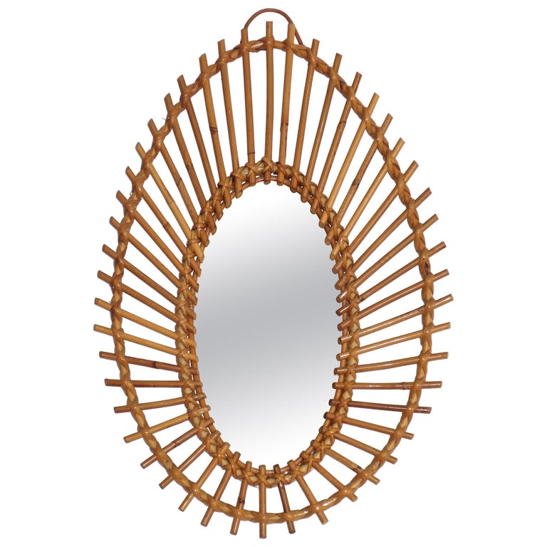 French Rattan Sunburst Mirror, 1960s at 1stdibs
