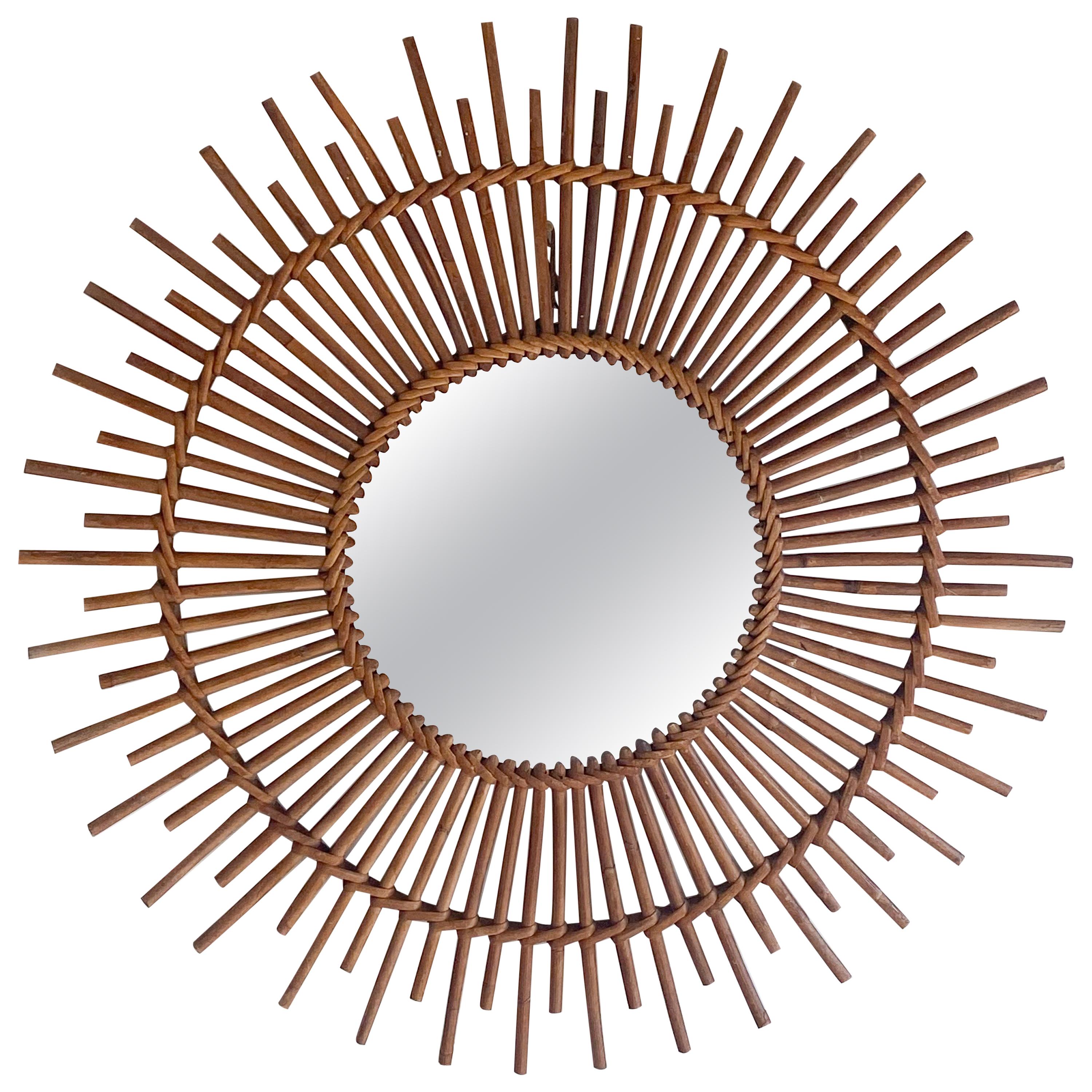 French Rattan Sunburst Mirror