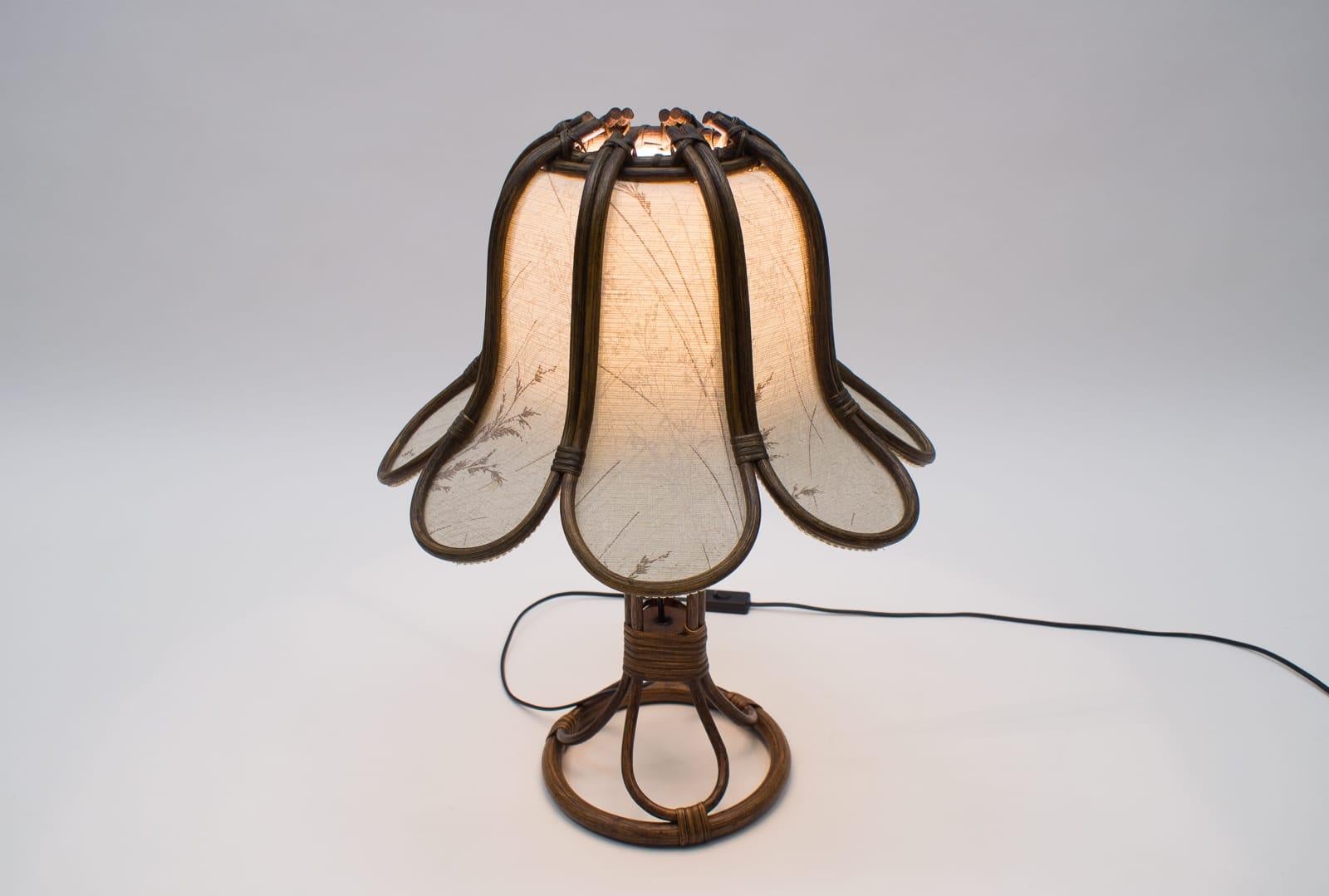 Fabric French Rattan Table Lamp, 1960s For Sale