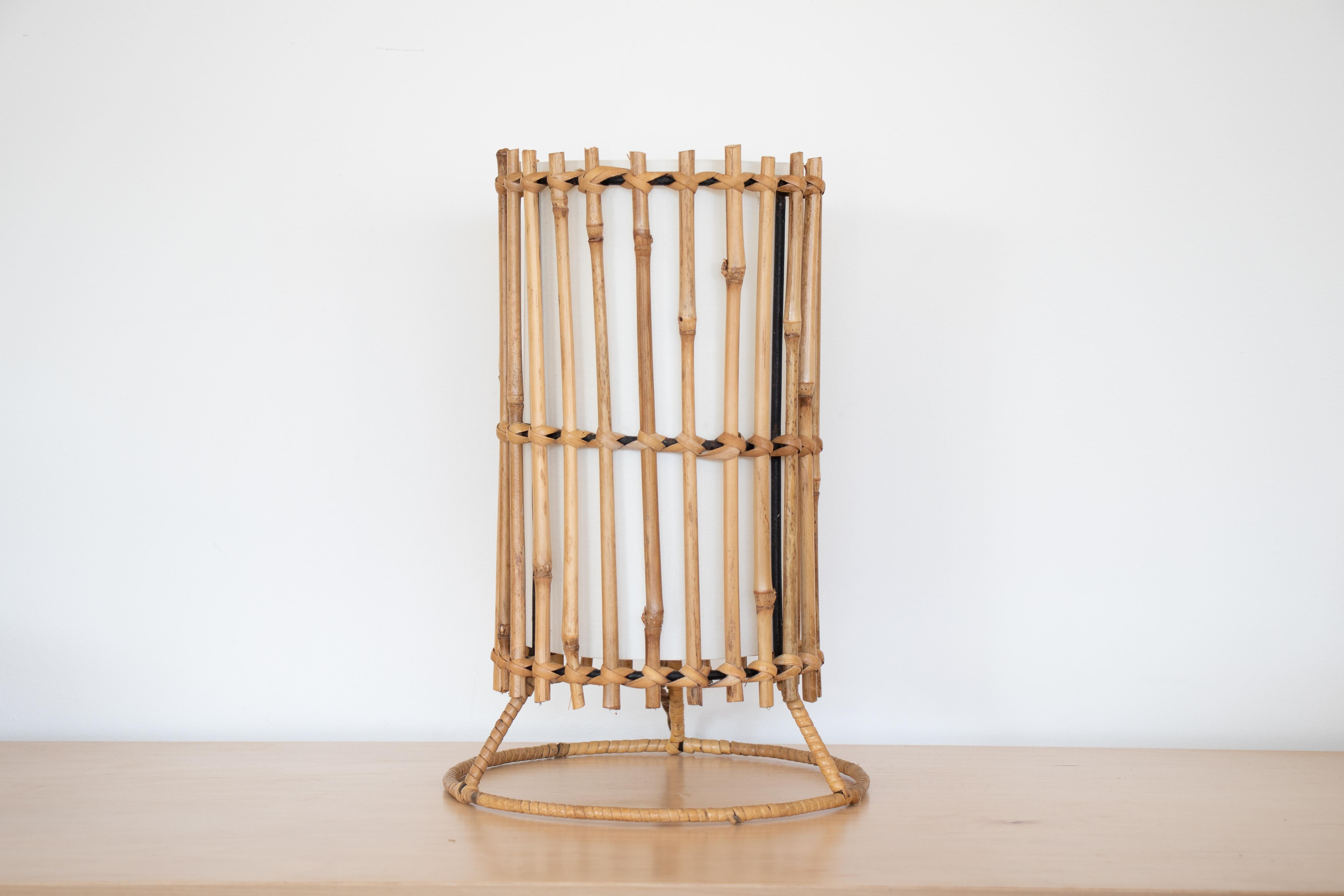 Mid-Century Modern French Rattan Table Lamp Attributed to Louis Sognot