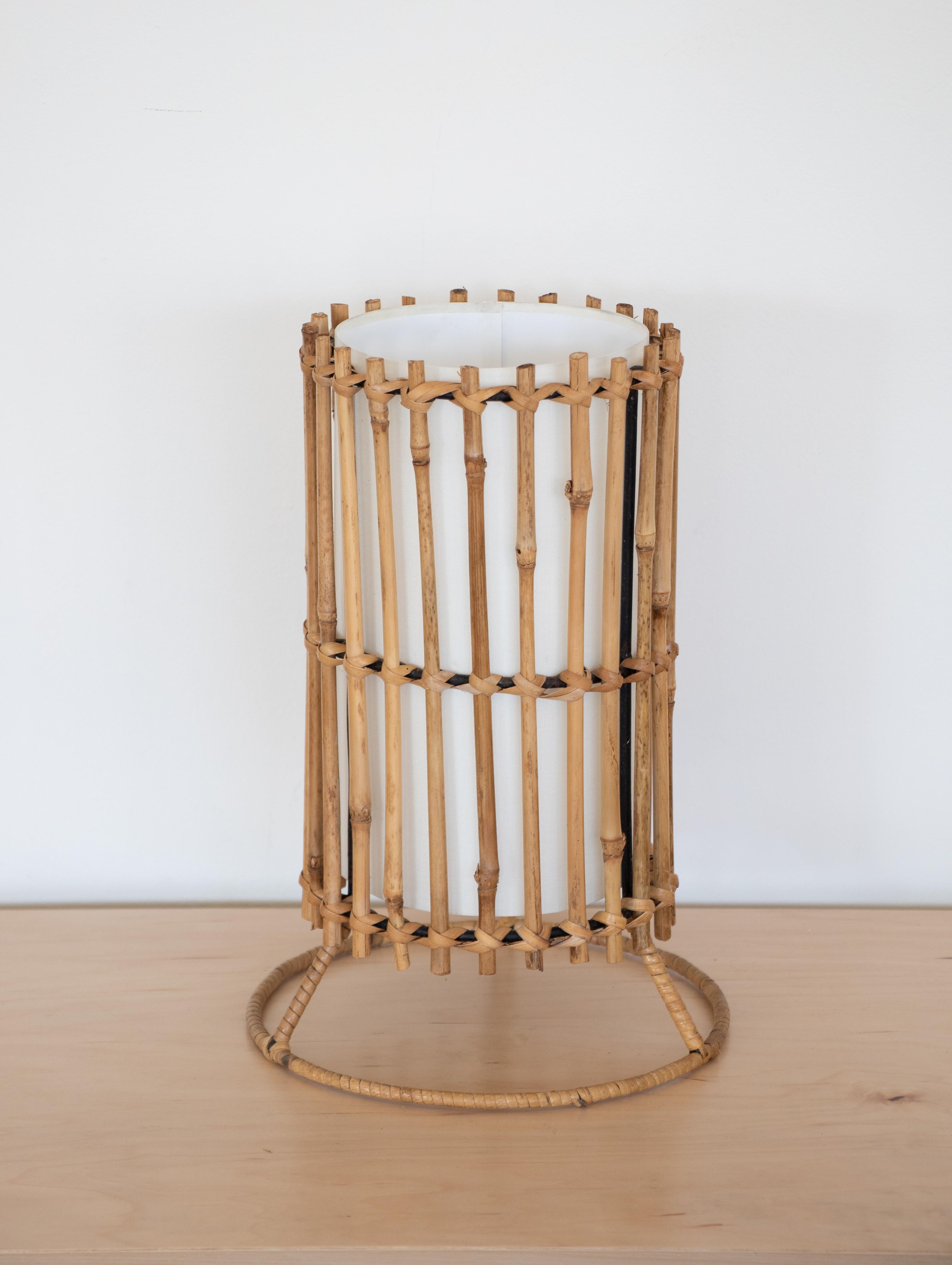 French Rattan Table Lamp Attributed to Louis Sognot In Good Condition In Los Angeles, CA