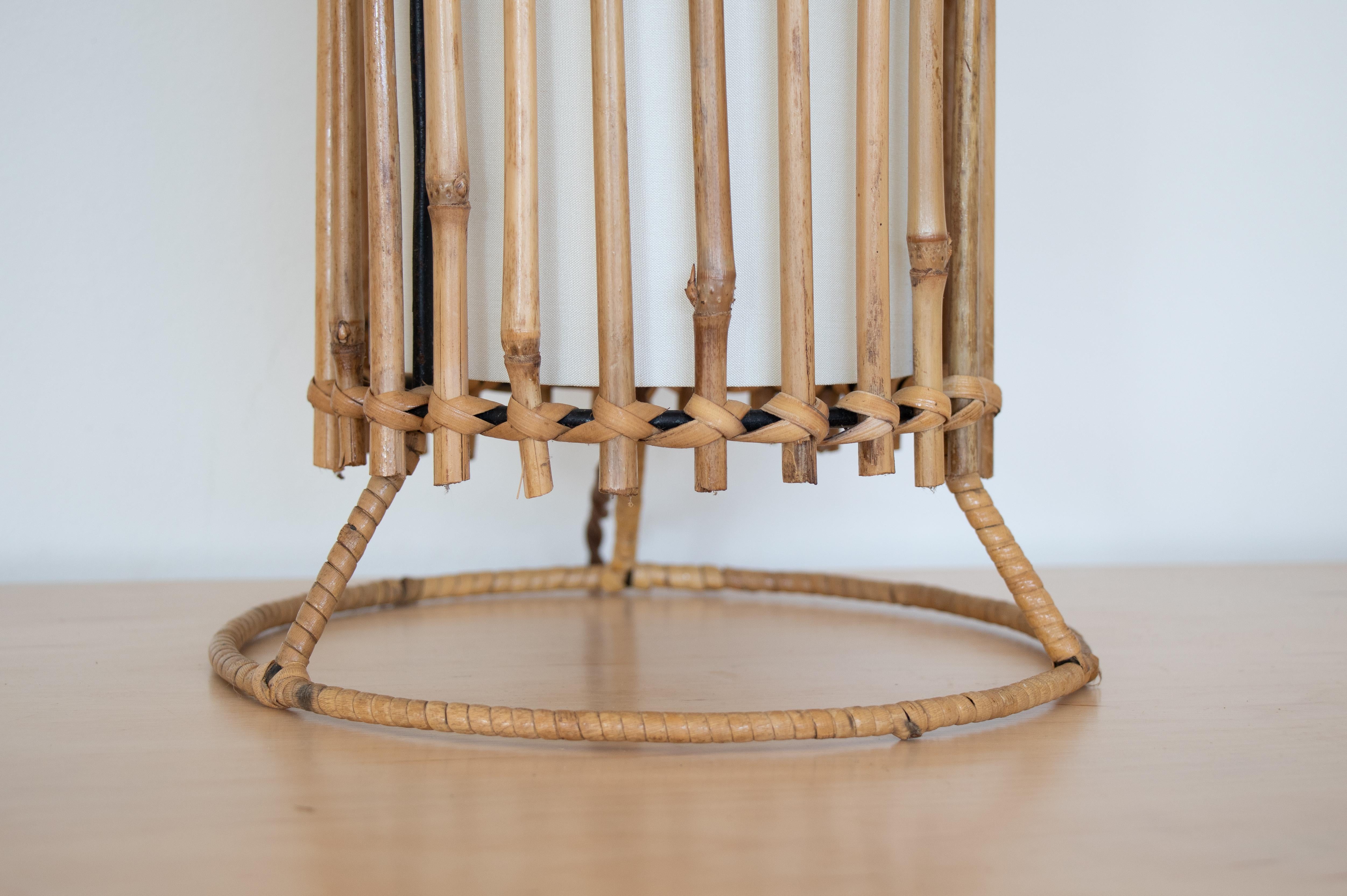 Mid-20th Century French Rattan Table Lamp Attributed to Louis Sognot