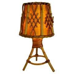 Vintage French Rattan Table Lamp, circa 1950